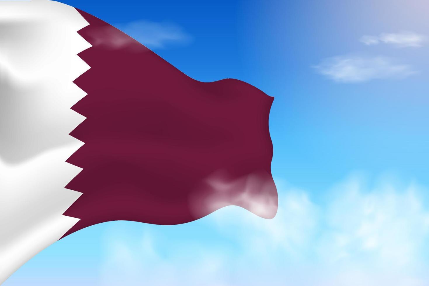 Bandera de qatar en las nubes. bandera vectorial ondeando en el cielo. ilustración realista de la bandera del día nacional. vector de cielo azul.