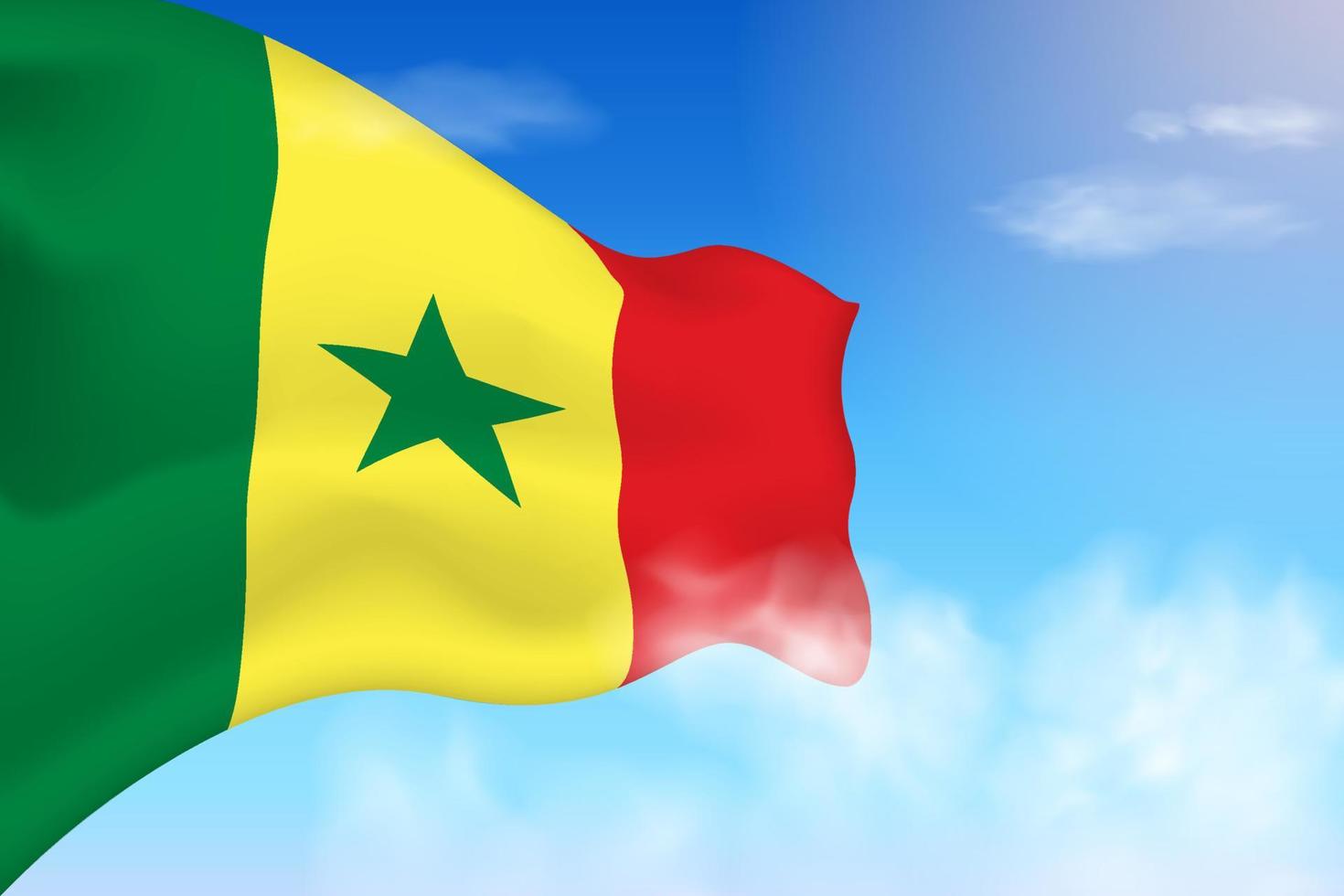 Senegal flag in the clouds. Vector flag waving in the sky. National day realistic flag illustration. Blue sky vector.