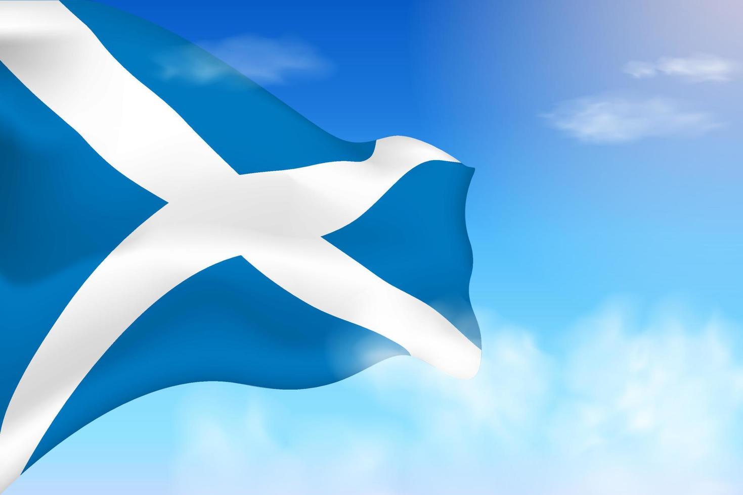 Scotland flag in the clouds. Vector flag waving in the sky. National day realistic flag illustration. Blue sky vector.