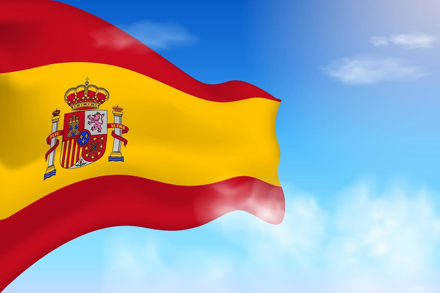 Spain flag in the clouds. Vector flag waving in the sky. National day realistic flag illustration. Blue sky vector.