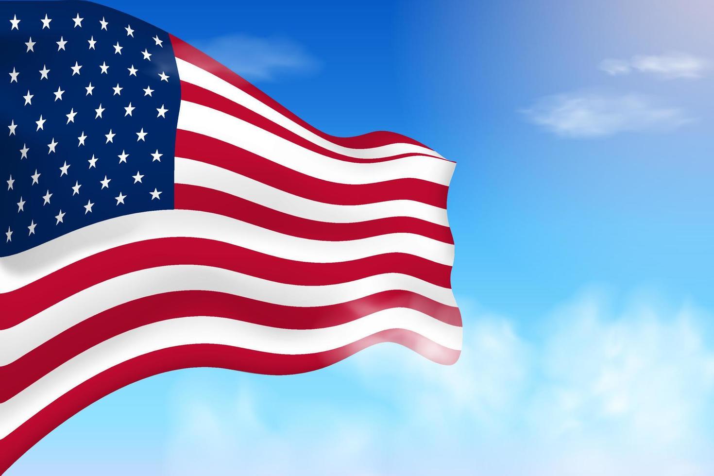 United States flag in the clouds. Vector flag waving in the sky. National day realistic flag illustration. Blue sky vector.