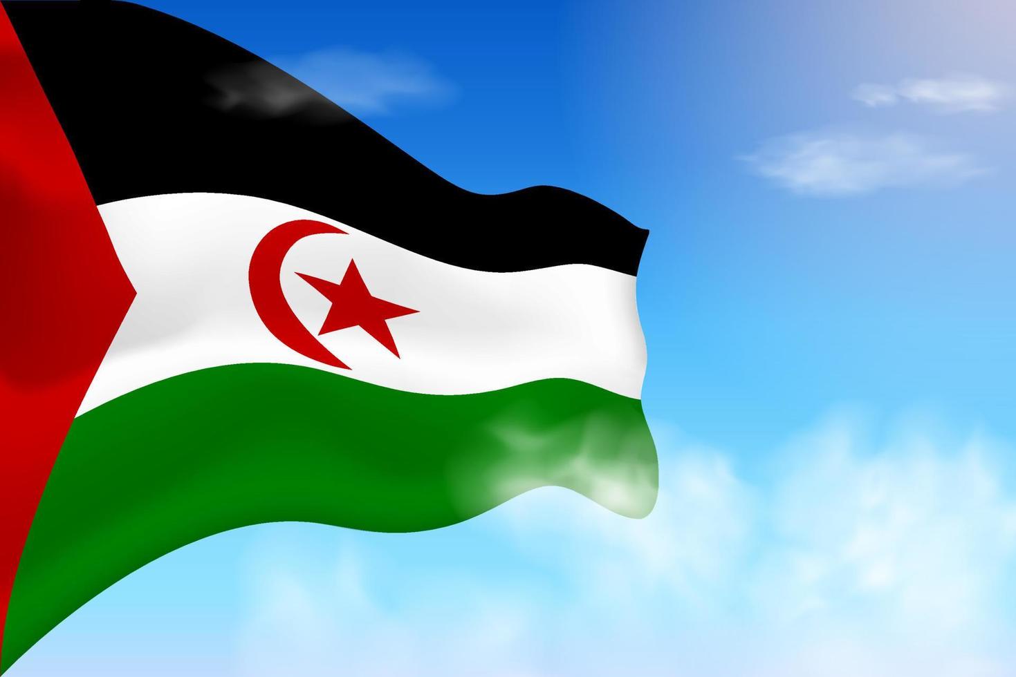 Western Sahara flag in the clouds. Vector flag waving in the sky. National day realistic flag illustration. Blue sky vector.