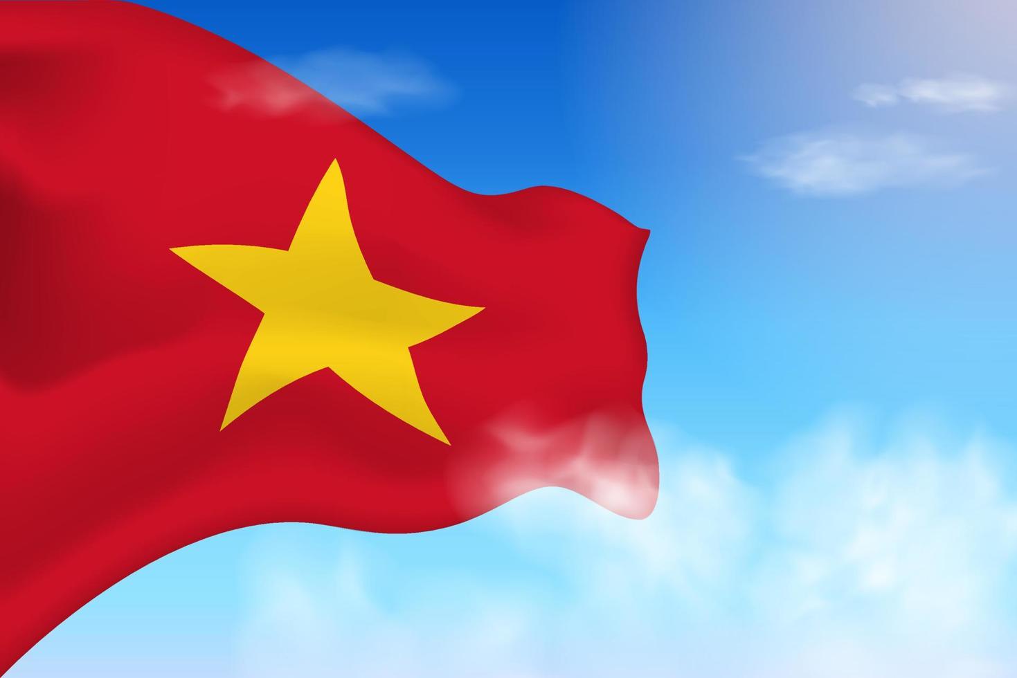 bandera de vietnam en las nubes. bandera vectorial ondeando en el cielo. ilustración realista de la bandera del día nacional. vector de cielo azul.