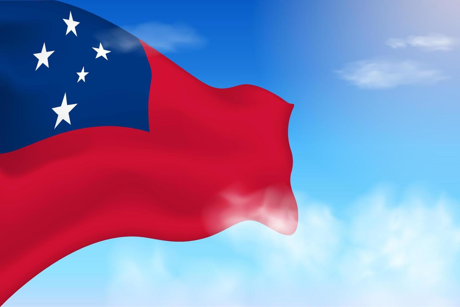 Samoa flag in the clouds. Vector flag waving in the sky. National day realistic flag illustration. Blue sky vector.