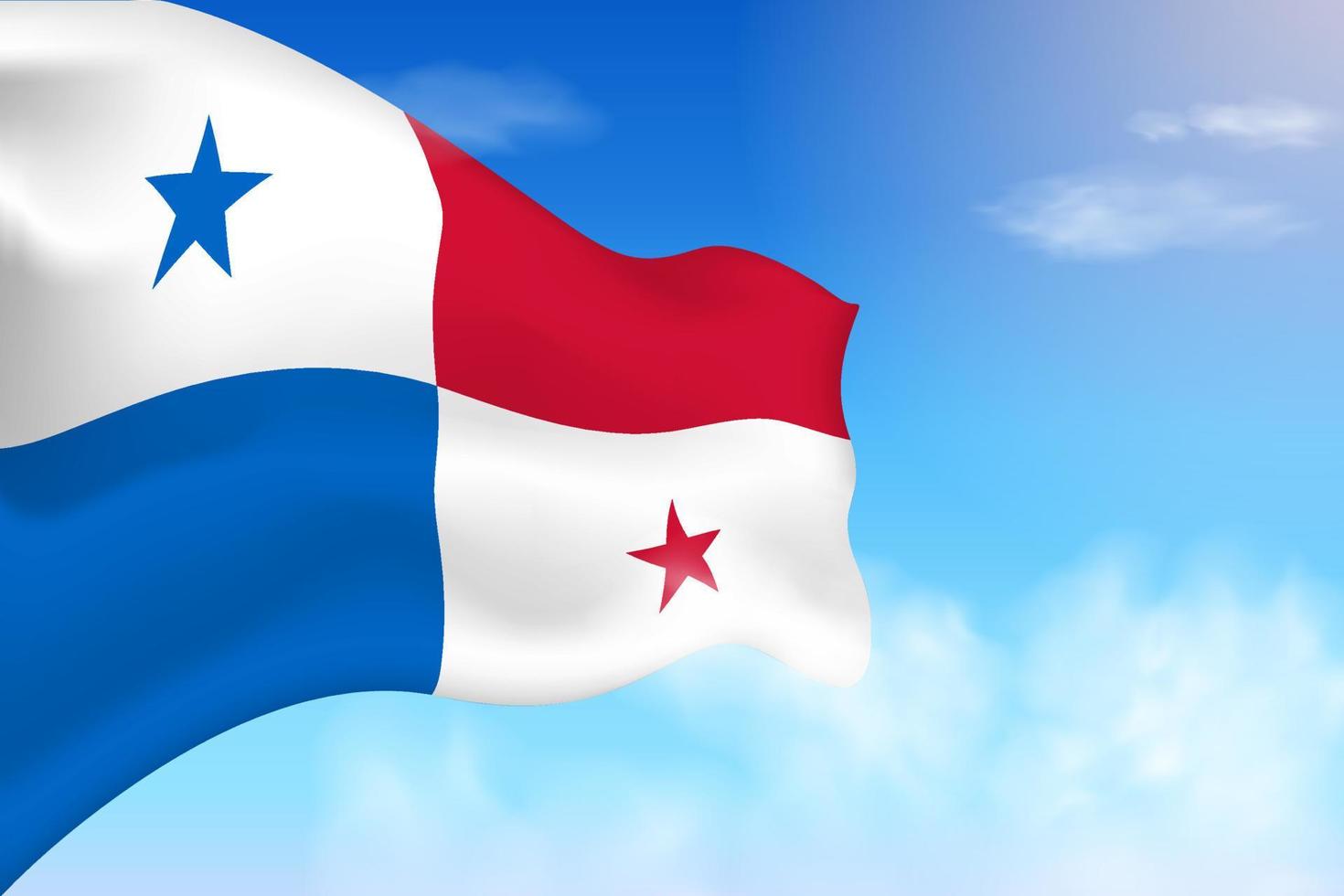 Panama flag in the clouds. Vector flag waving in the sky. National day realistic flag illustration. Blue sky vector.