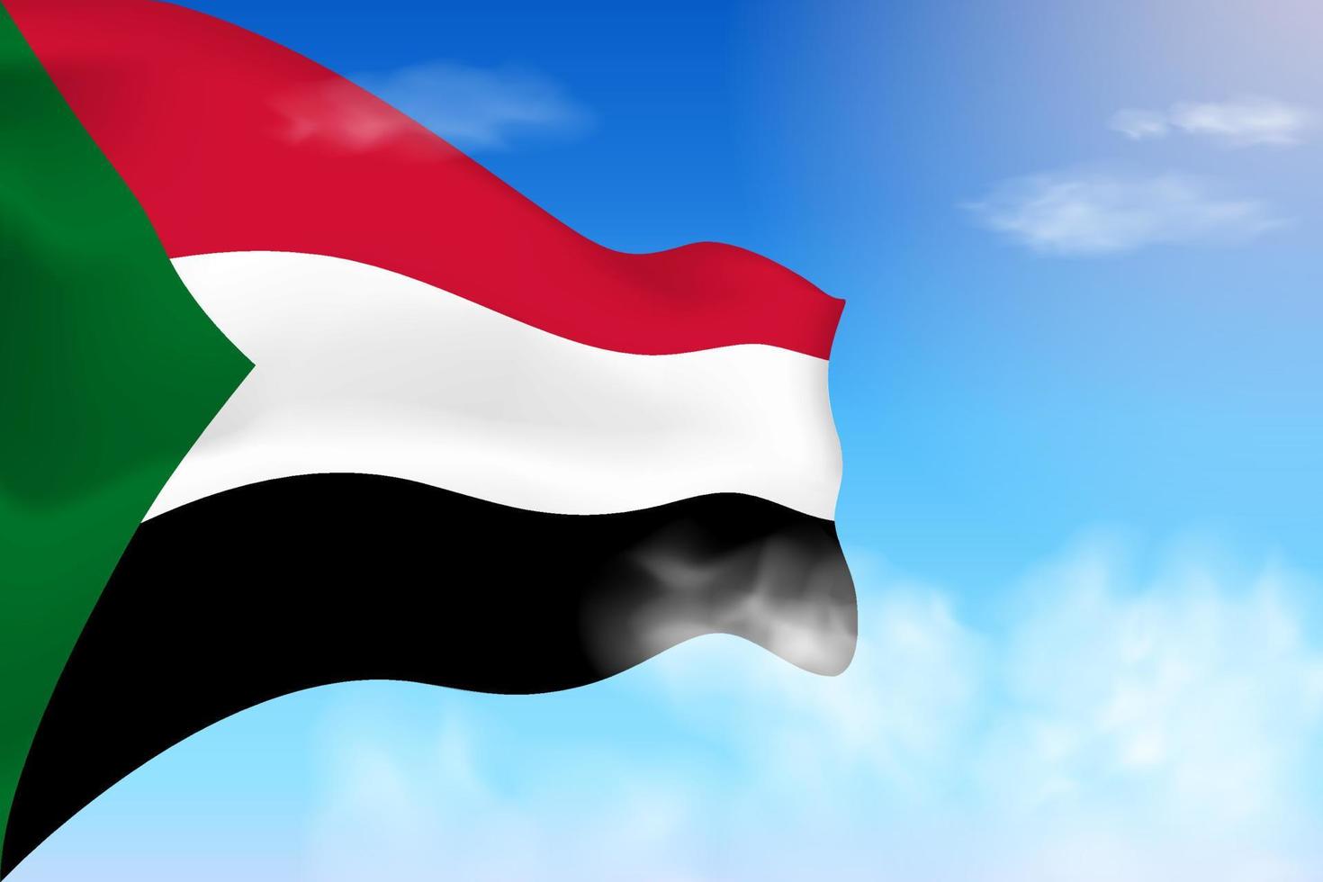 Sudan flag in the clouds. Vector flag waving in the sky. National day realistic flag illustration. Blue sky vector.