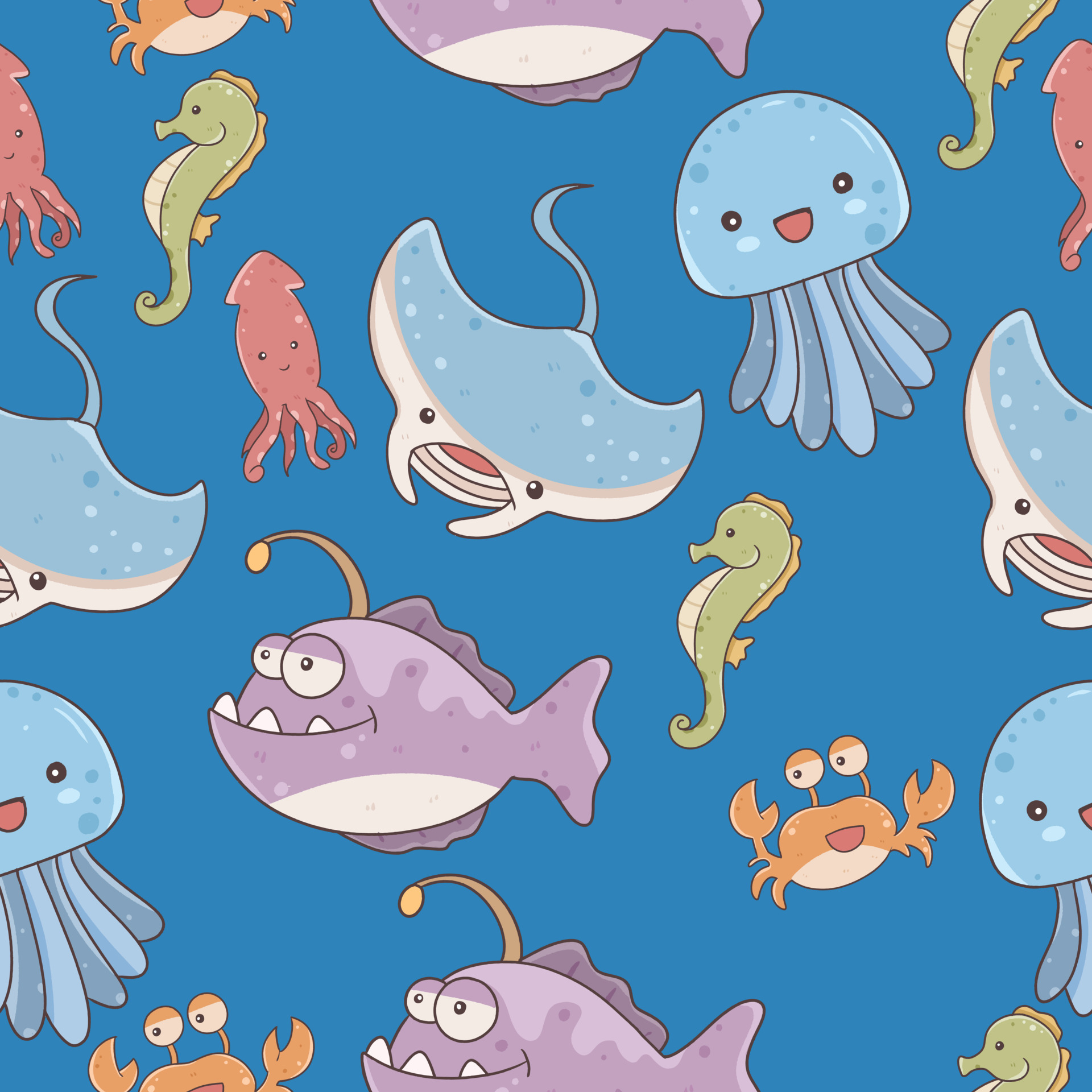 fish and wild marine animals are isolated on blue background. Inhabitants  of the sea world, cute, funny underwater creatures 9465682 Vector Art at  Vecteezy