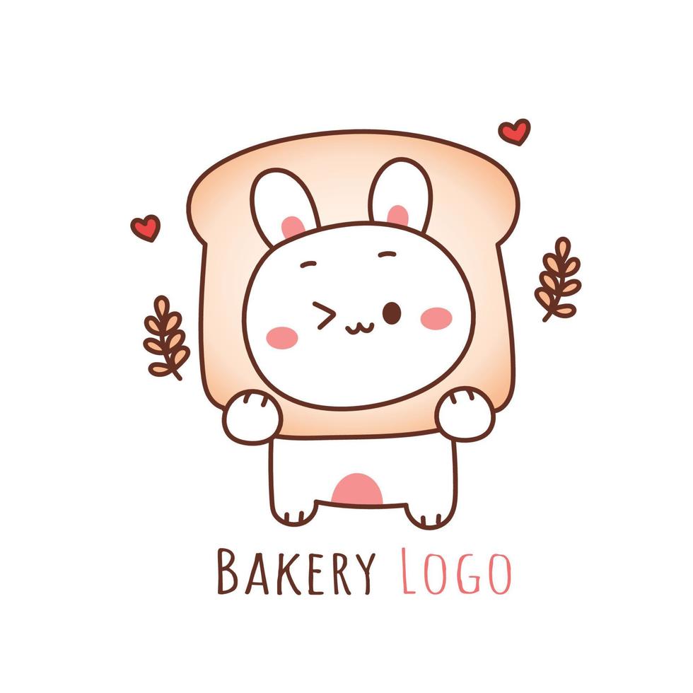 cute rabbit holding a bread for logo of bakery. vector