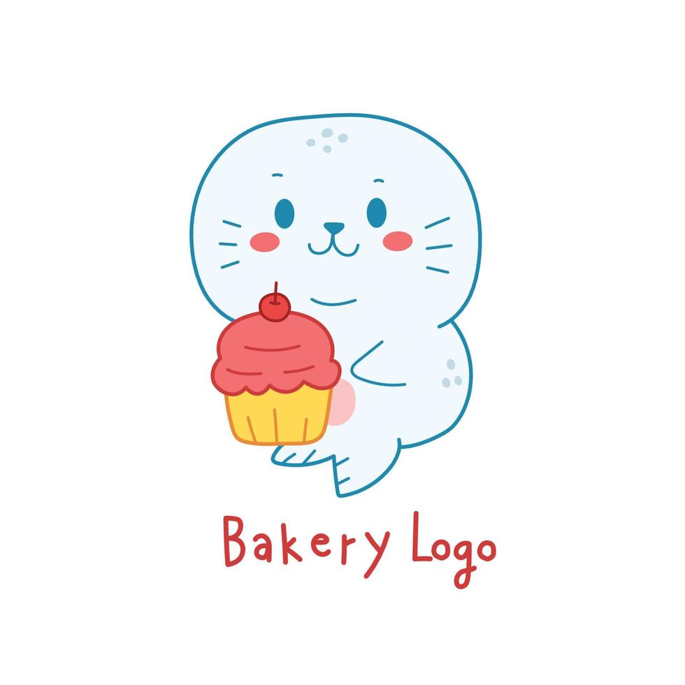 linda caricatura del logo de la panadería de focas. vector