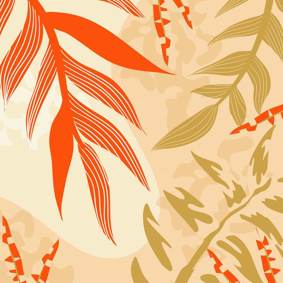 Abstract aesthetic background boho jungle with tropical leaves. Boho jungle in modern style. Ethnic leaf floral background art. Contemporary hand drawn flat design. Abstract tropical art vector