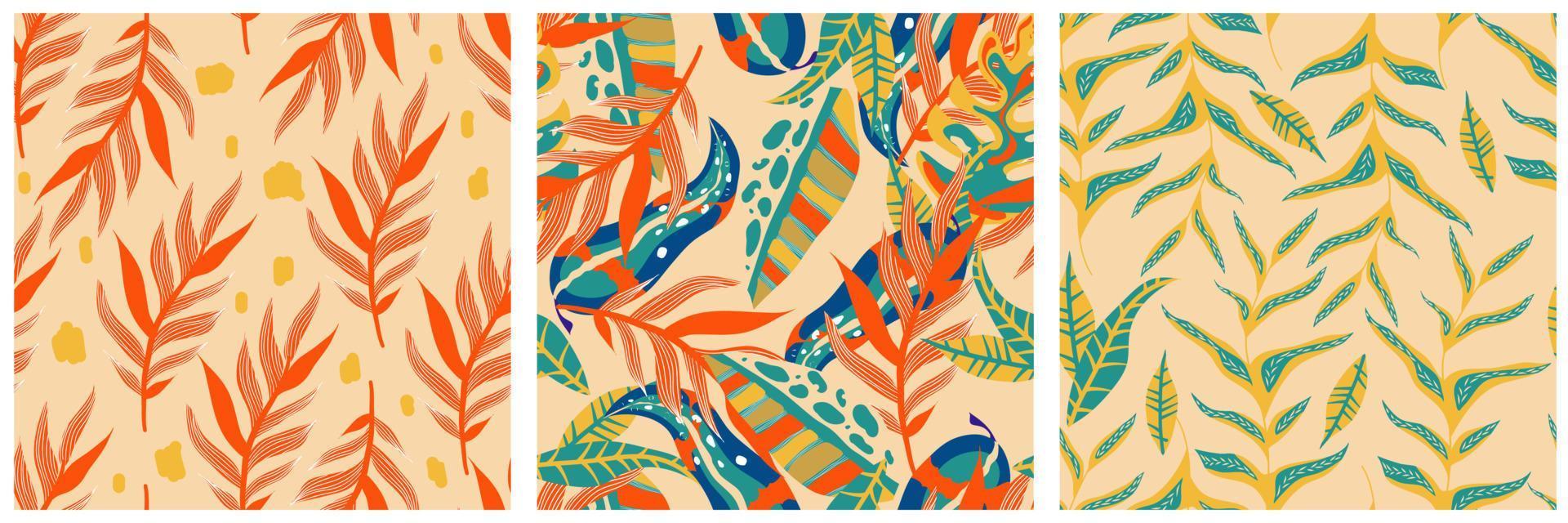 conjunto de patrones sin fisuras de la jungla boho estética para el diseño de impresión. fondo floral tropical de la colección botánica boho. patrón de selva floral exótico moderno. textura geométrica. diseño de impresión. vector