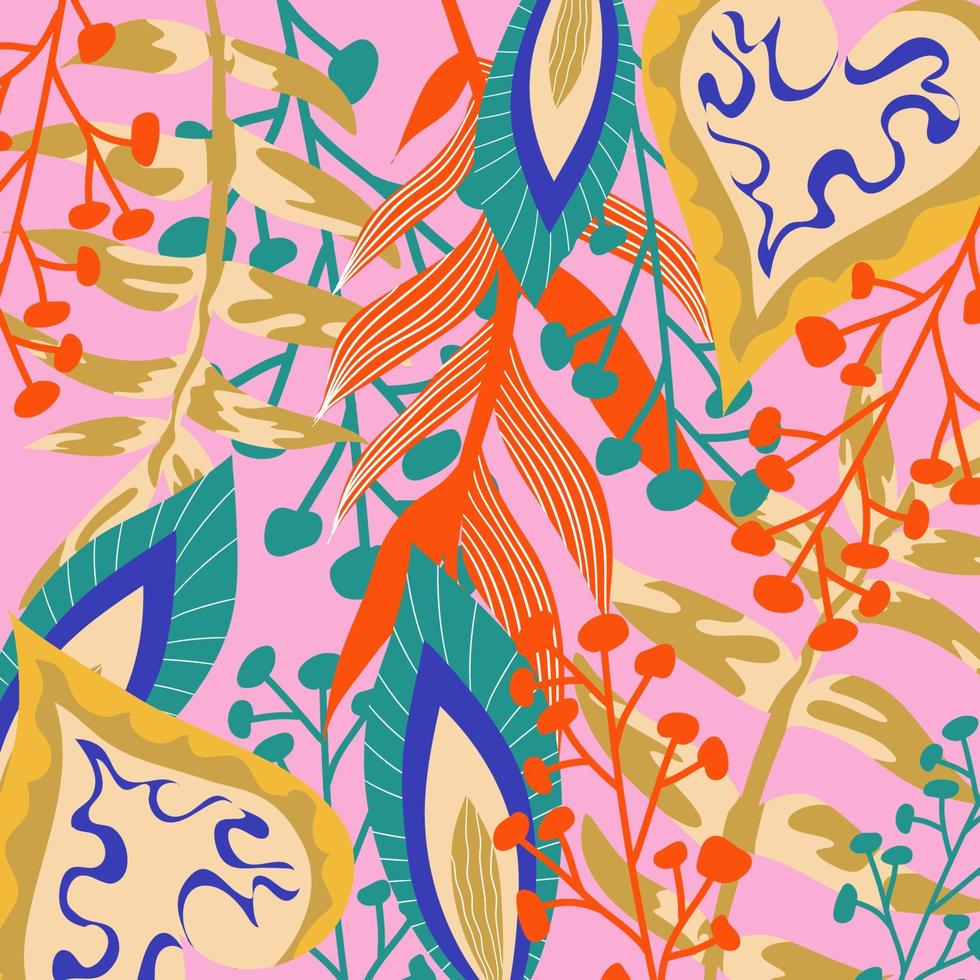 Abstract aesthetic background boho jungle with tropical leaves. Boho jungle in modern style. Ethnic leaf floral background art. Contemporary hand drawn flat design. Abstract tropical art vector