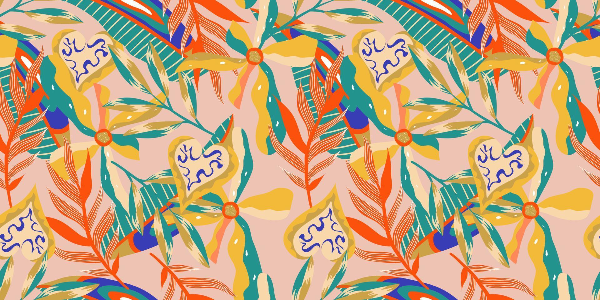 patrón estético boho jungle sin fisuras para el diseño de impresión. fondo floral tropical botánico boho. patrón de selva floral exótico moderno. textura geométrica. diseño de impresión. vector