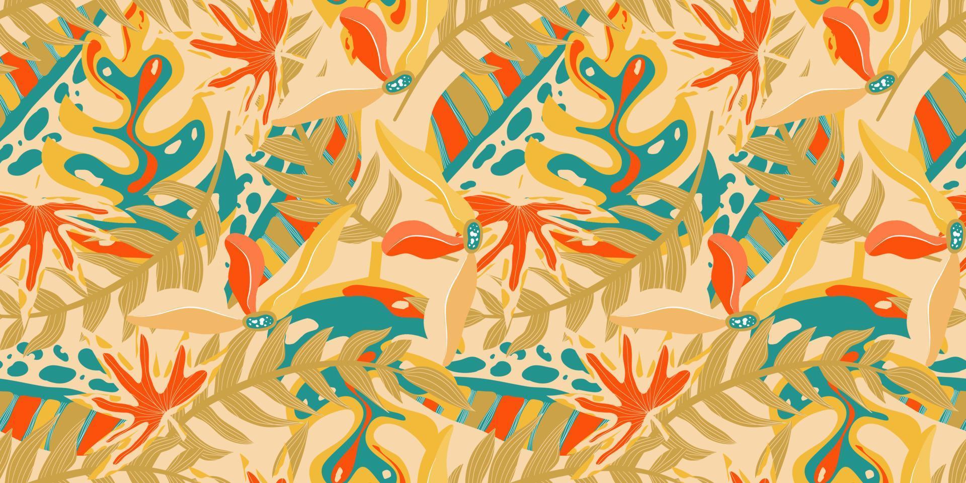 Aesthetic boho jungle seamless pattern for print design. Boho botanical tropic floral background. Modern exotic floral jungle pattern. Geometric texture. Print design. vector