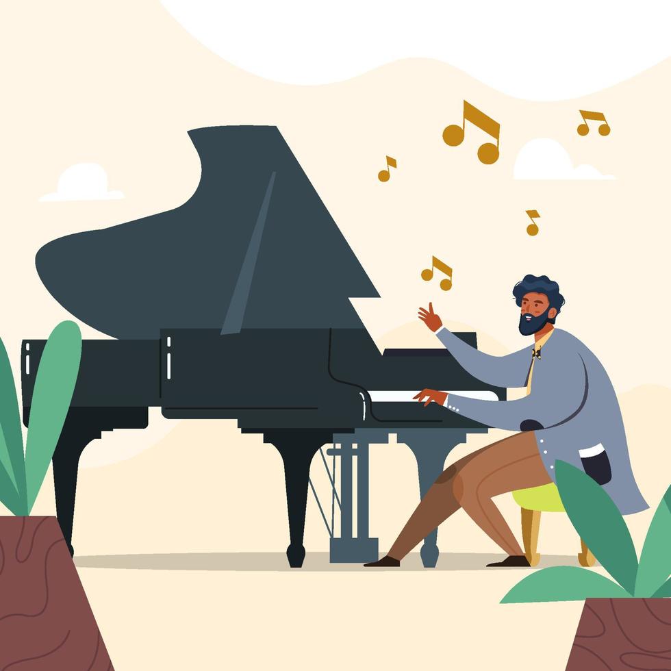 Pianist Play Beautiful Notes Concept vector