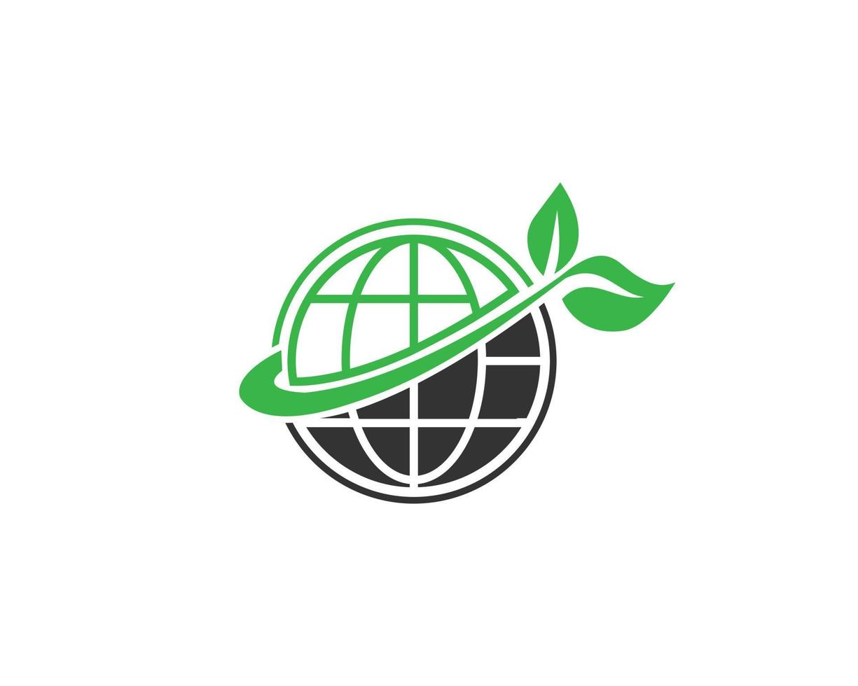 Green Leaf Globe World And Eco World Logo Icon Design Vector Template.