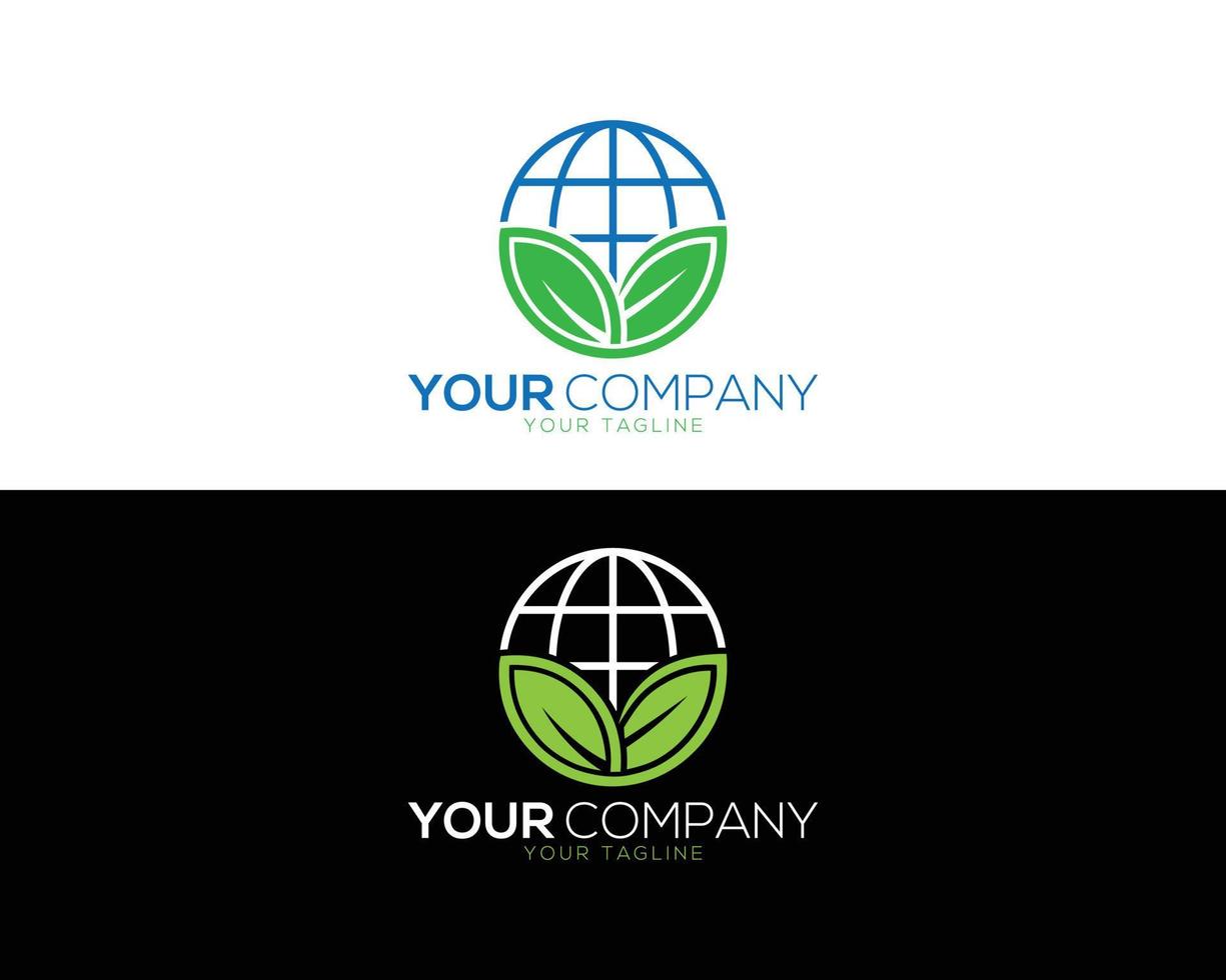 Creative Green Leaf Globe World And Eco Earth Logo Icon Design Vector Template.