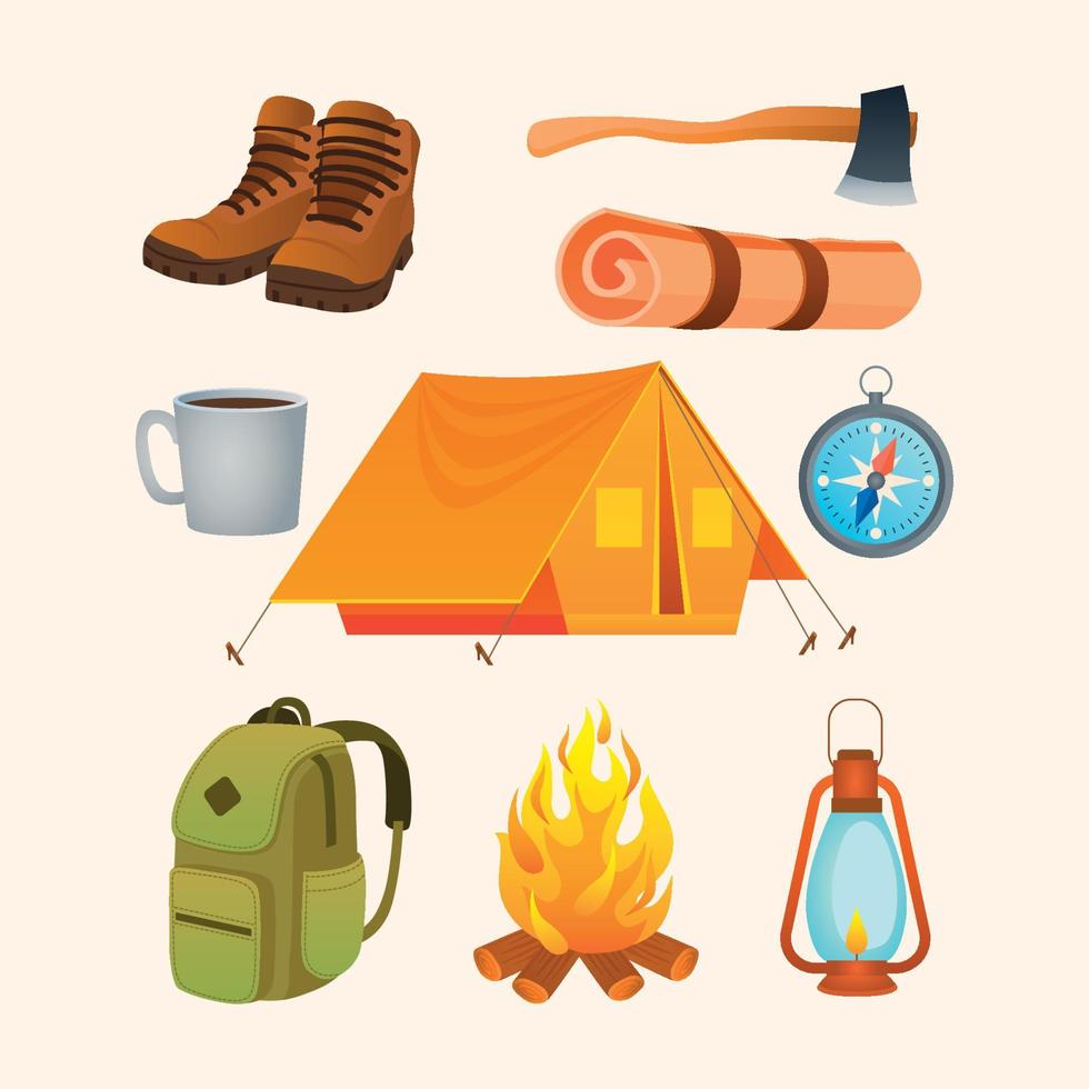 icono de equipo de camping y senderismo de otoño vector