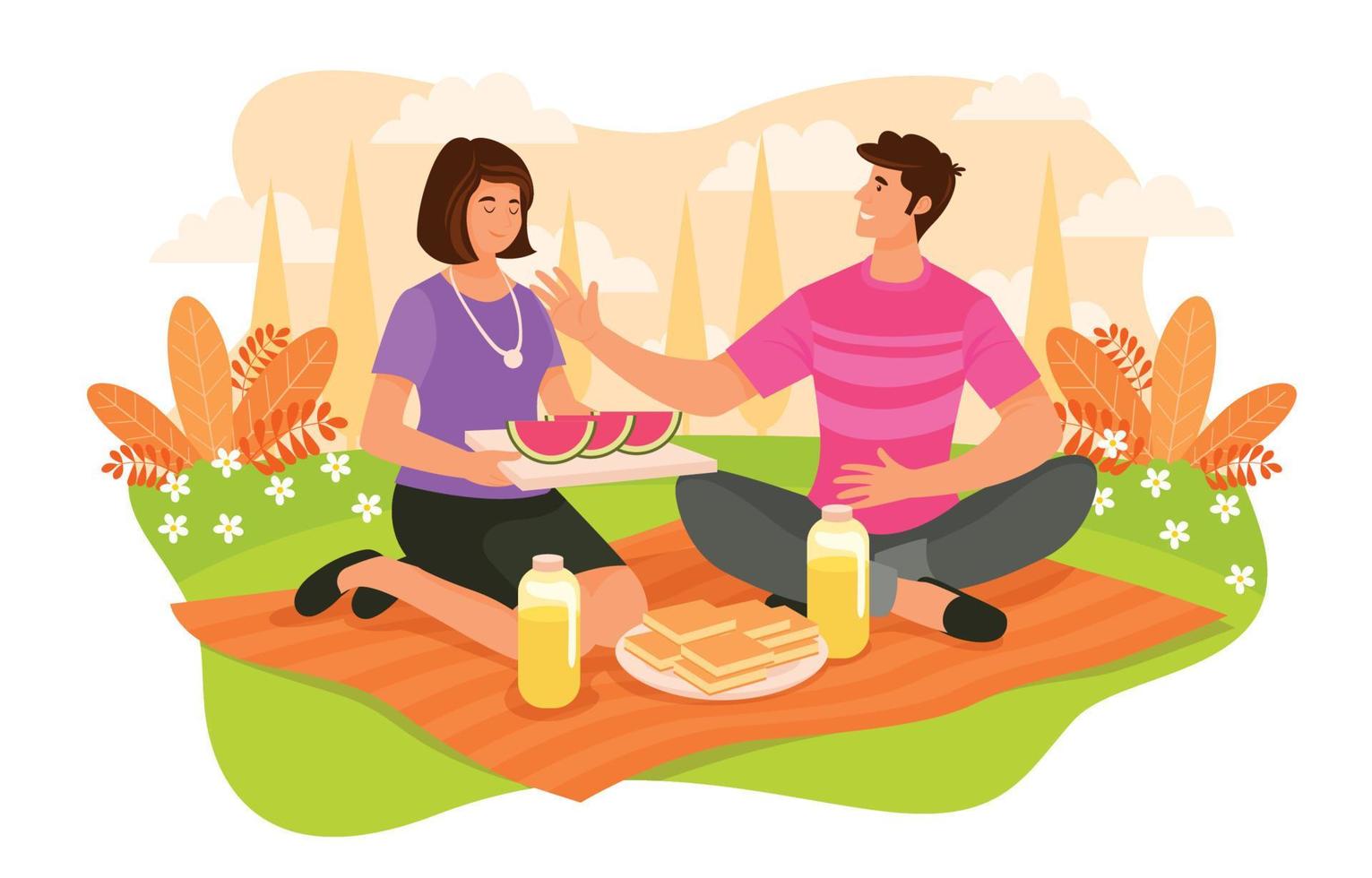 Fall Outdoor Picnic with Couple vector