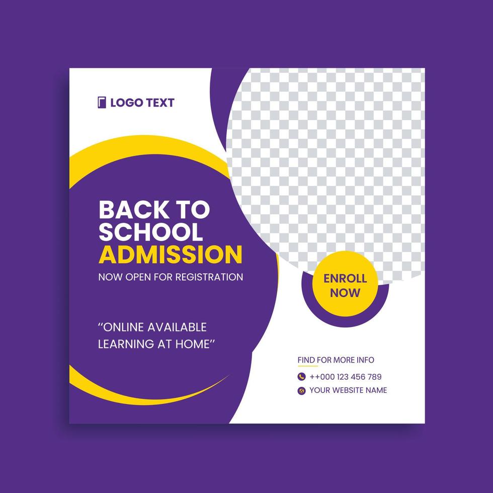 Back to school admission social media post banner template design promotional discount square flyer vector