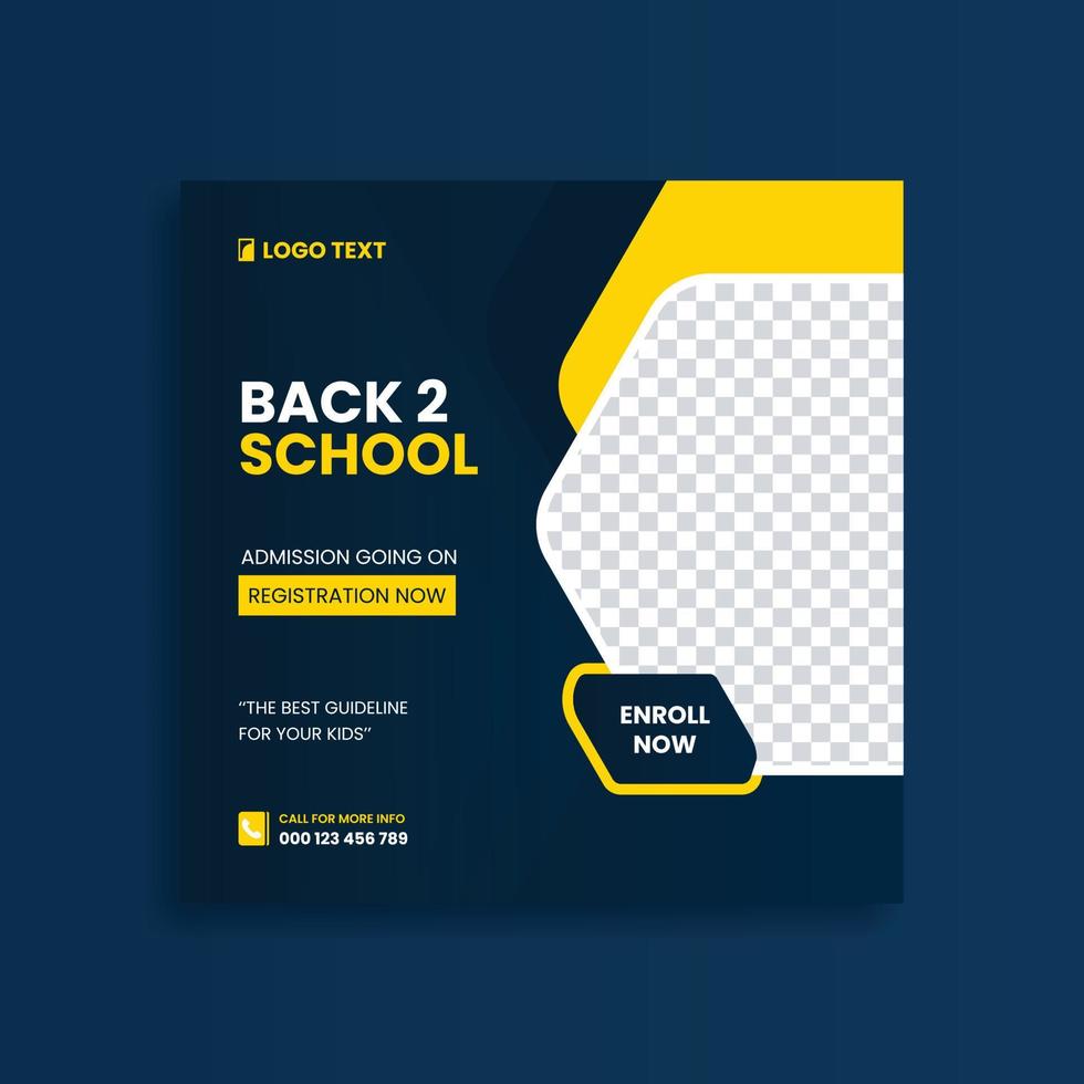 Back to school admission social media post banner template design promotional discount square flyer vector