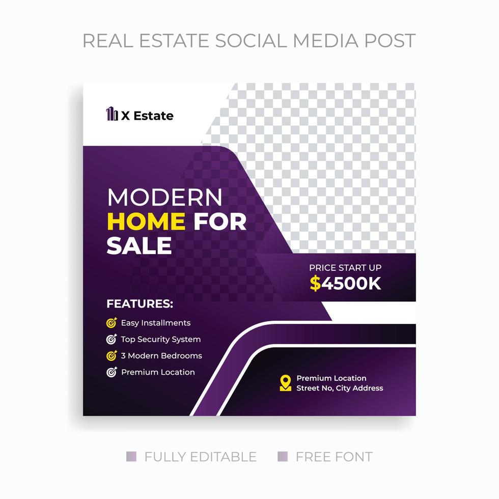 Real estate social media post design template vector