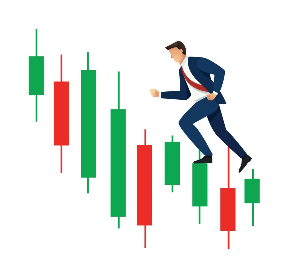 Businessman running on financial bar graph vector illustration