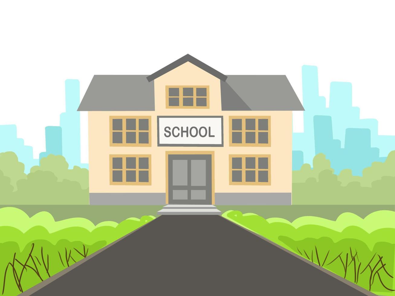 Vector illustration of school building on the background of the cityscape