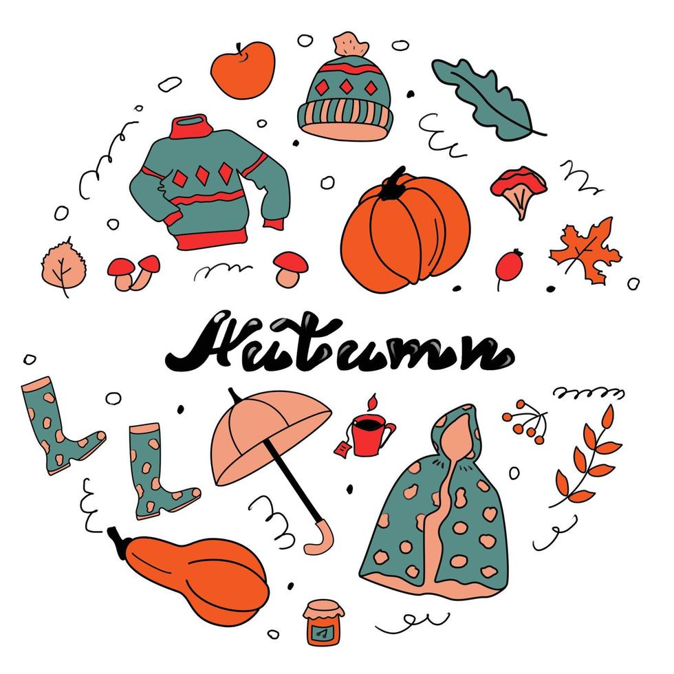 Autumn color set in doodle style vector