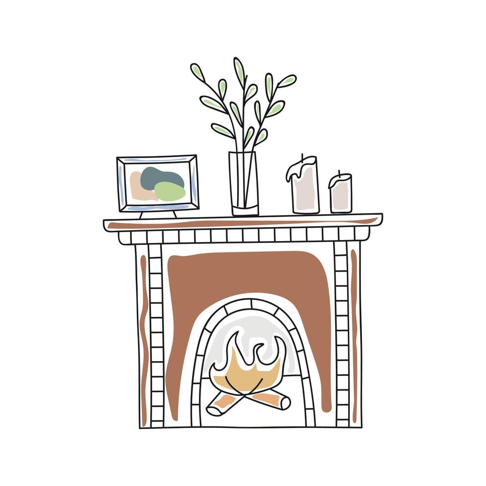fireplace in doodle style vector