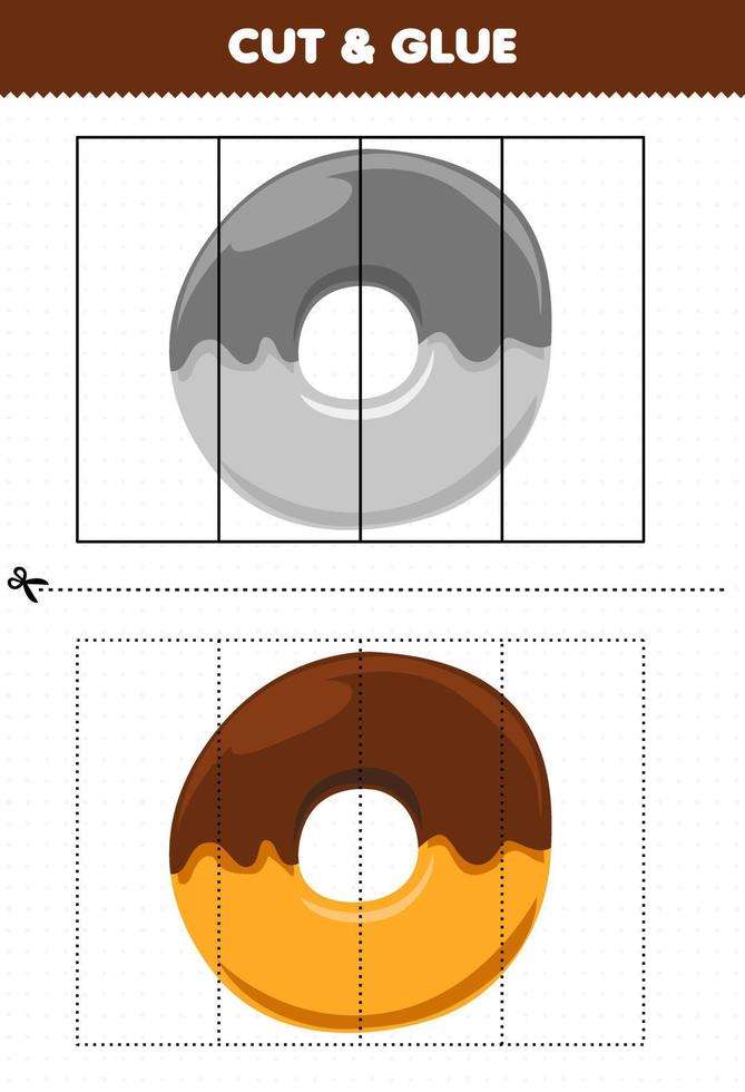 Education game for children cut and glue with cartoon food donut vector