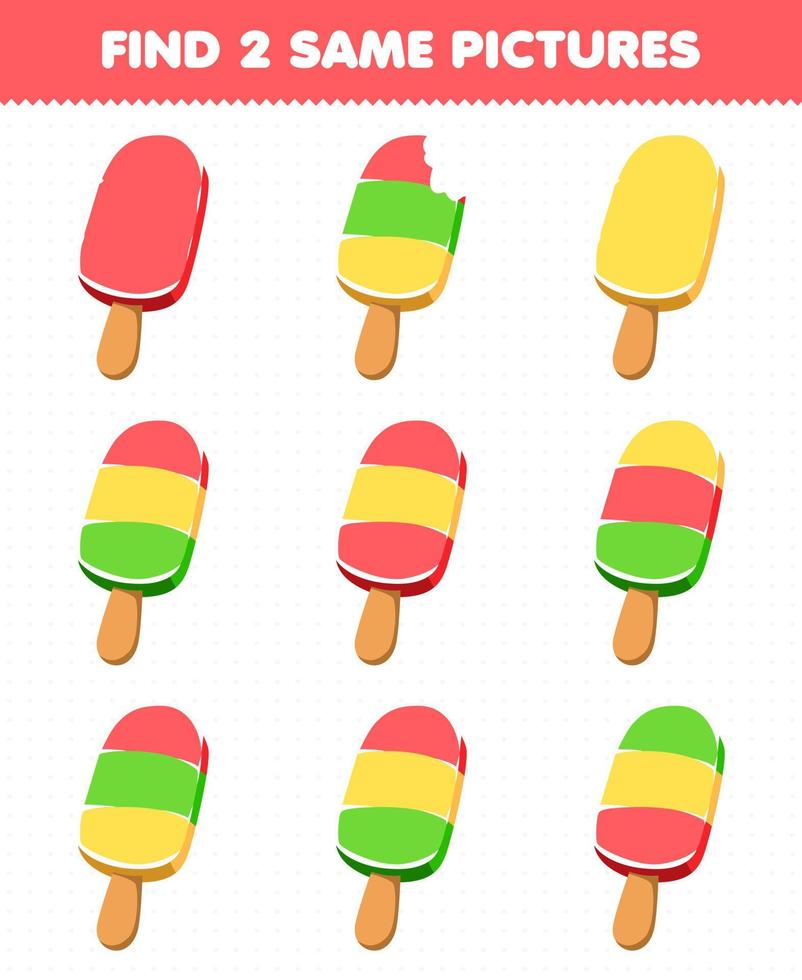 Education game for children find two same pictures food snack popsicle vector