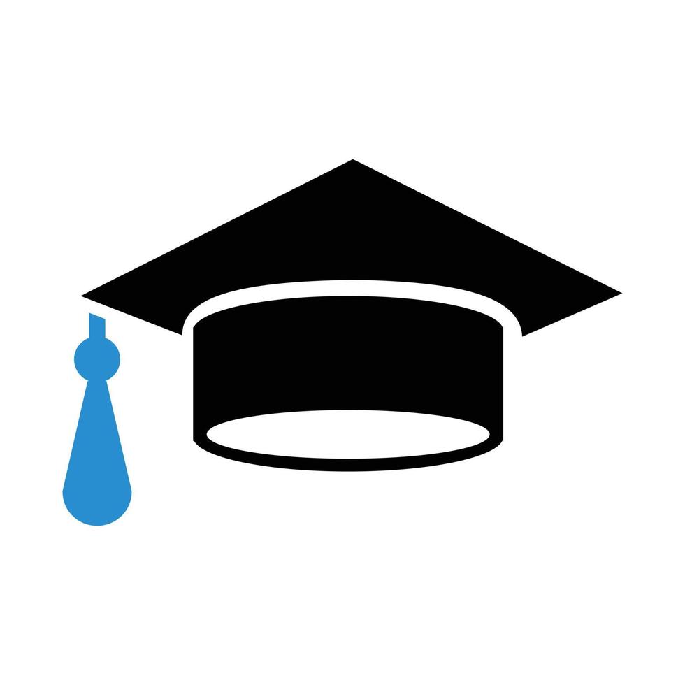 silueta de sombrero de graduación con cinta azul. diseño de iconos planos editables en formato eps10. simple, único, elegante y lindo. marcador de graduación. elementos básicos de diseño para celebraciones de graduación vector