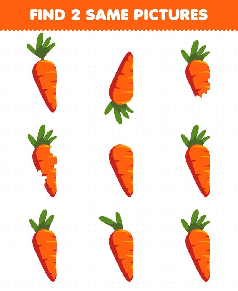 Education game for children find two same pictures vegetable carrot vector
