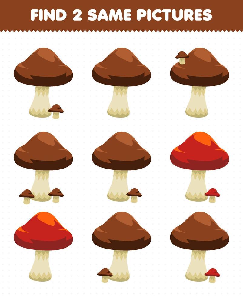 Education game for children find two same pictures vegetable mushroom vector