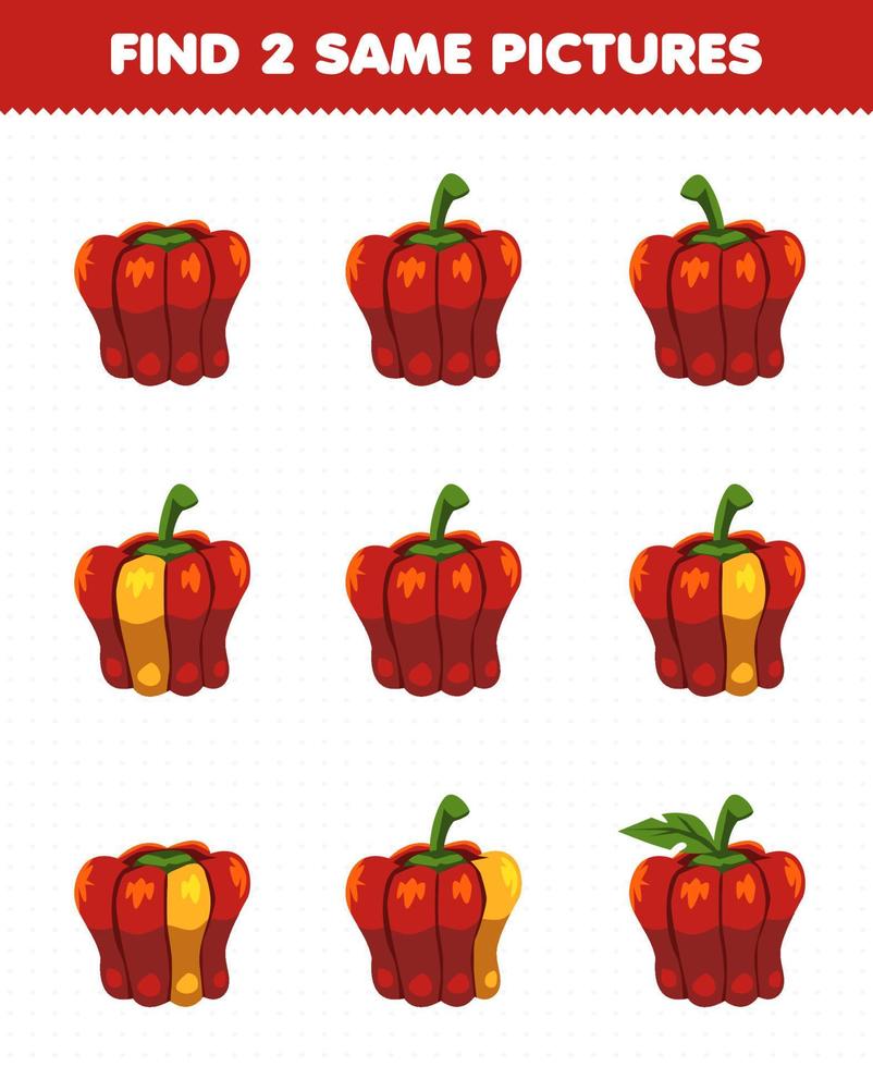 Education game for children find two same pictures vegetable paprika vector