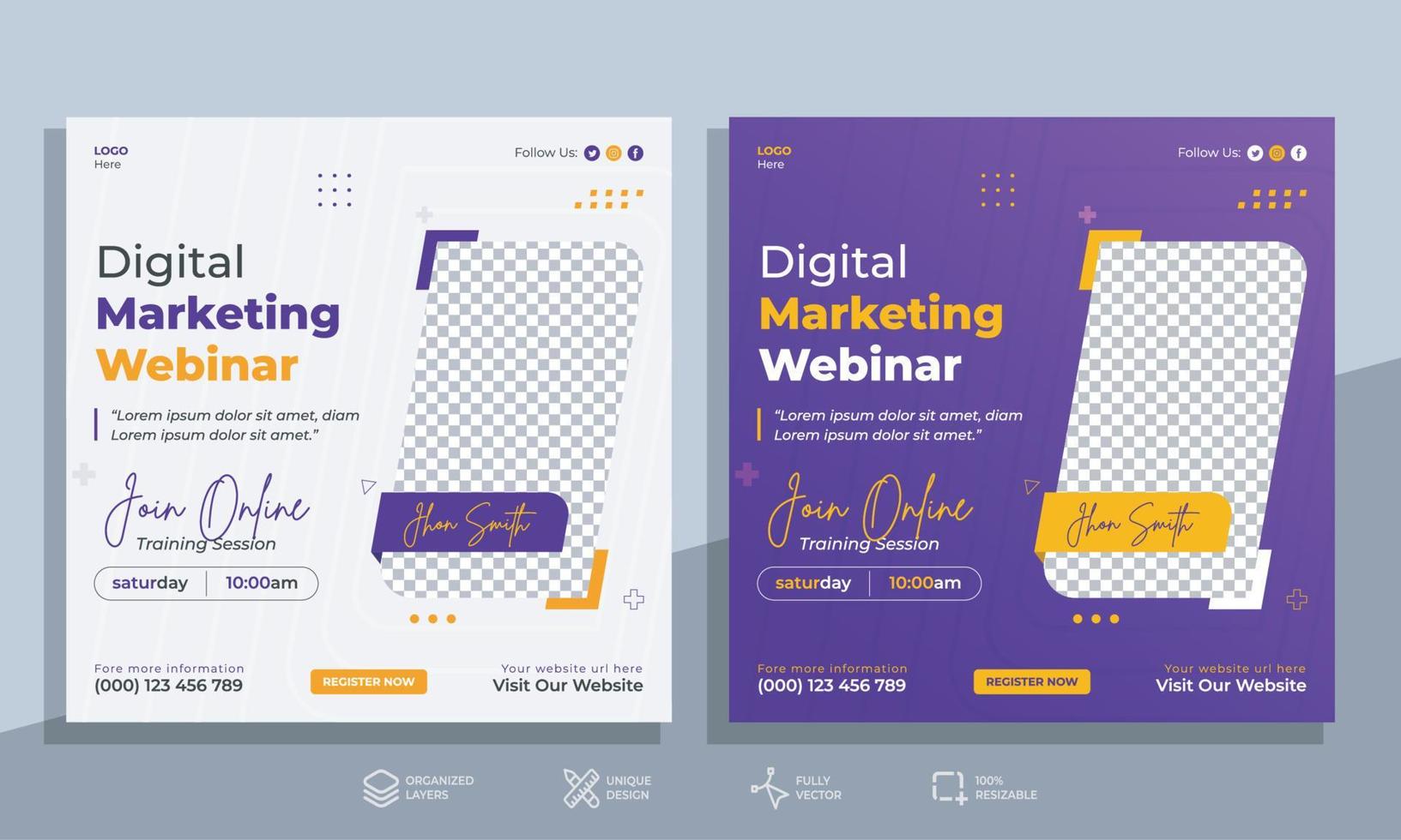 Digital Marketing Live Webinar Invitation Post Banner Design - Social Media Template vector