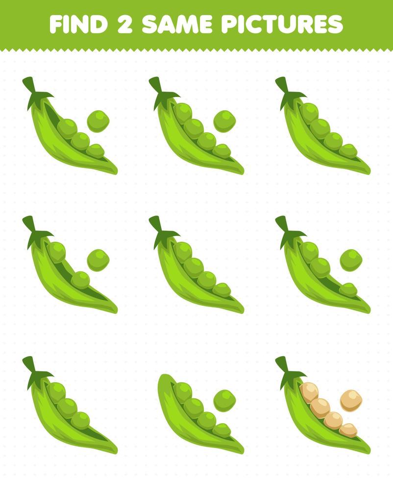 Education game for children find two same pictures vegetable peas vector