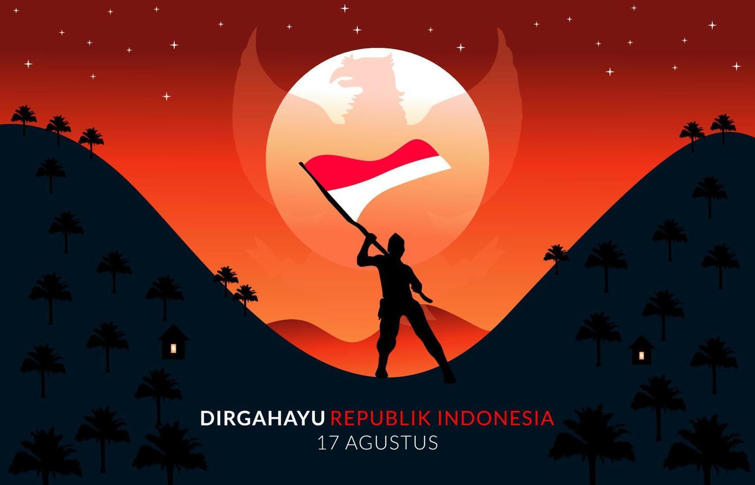Indonesia Independence Day with Mountain and Palm Tree Scene vector