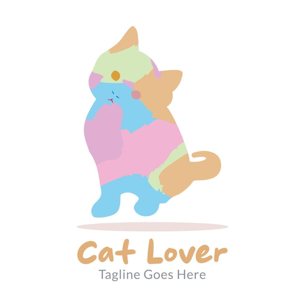 Cute cat logo with colorful pastel vector