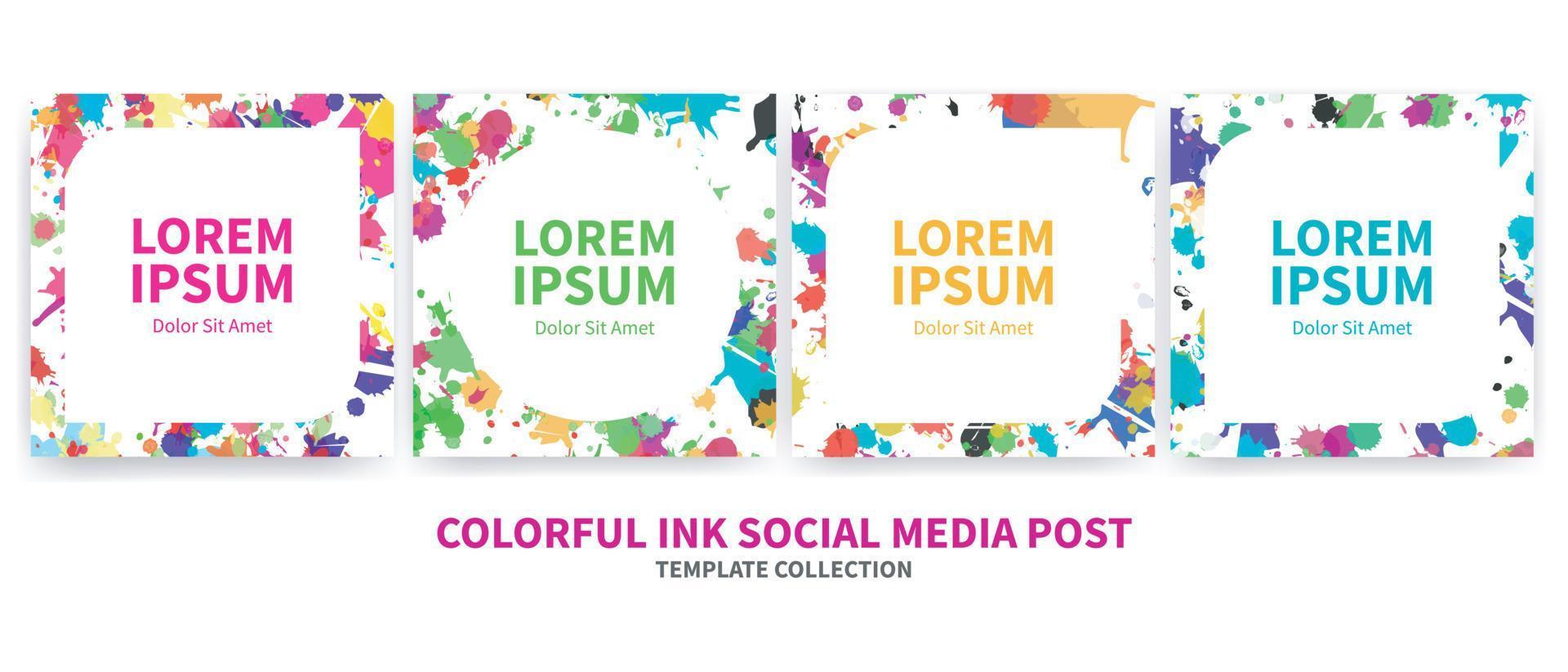 Social media post template with colorful ink vector