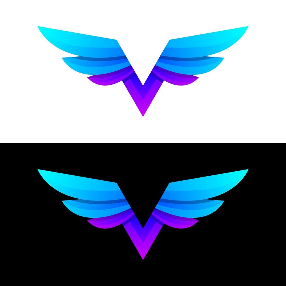 letter v and WING gradient  logo design vector