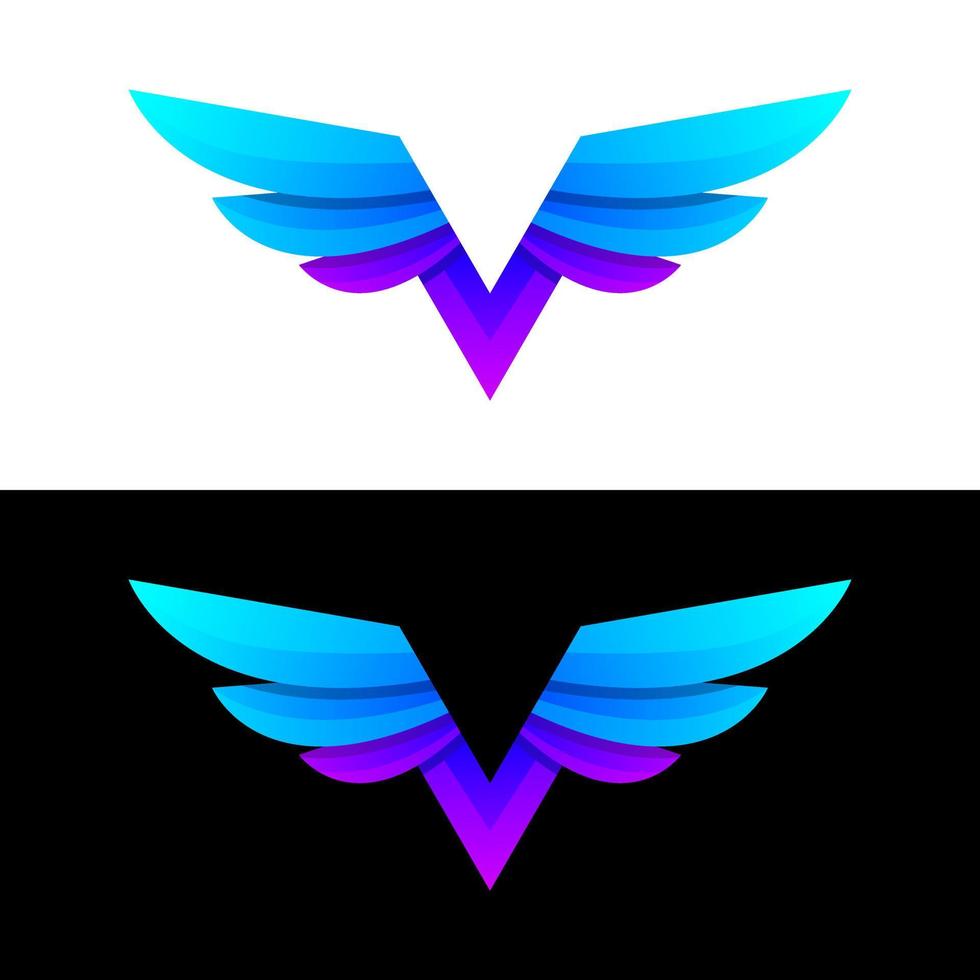 letter v and WING gradient  logo design vector