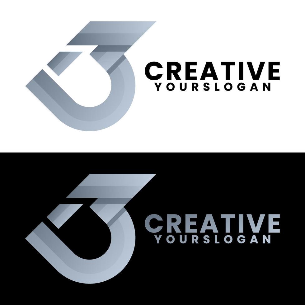 letter b and number 3 gradient  logo design vector