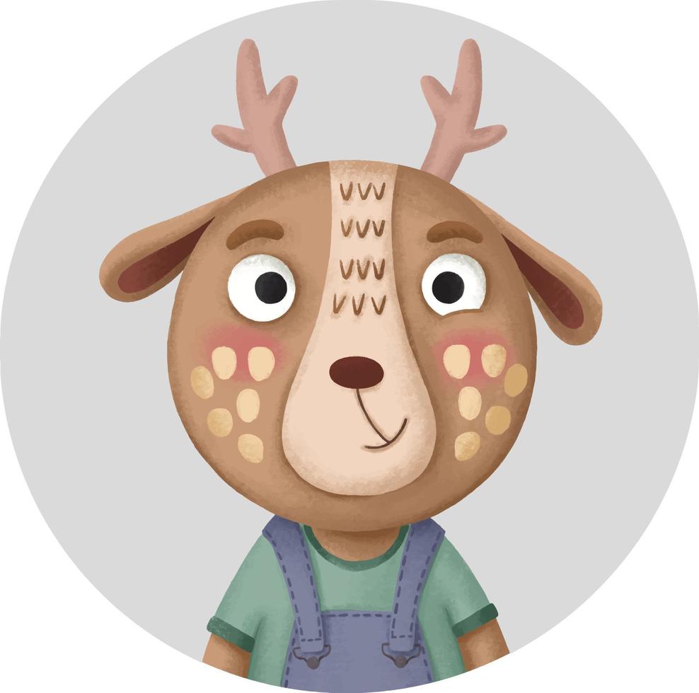 Cute round icon with cartoon deer vector