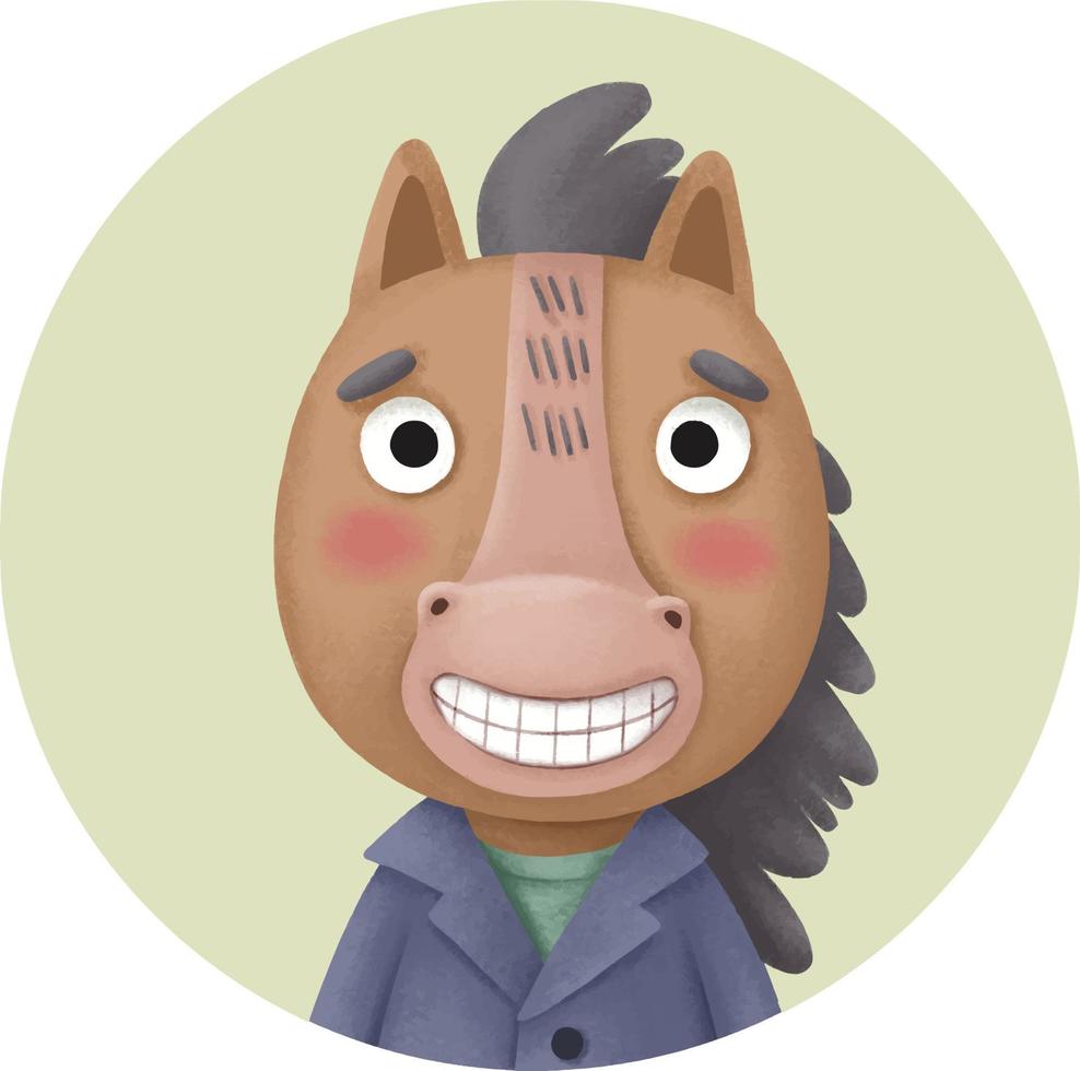 A cute round icon with a cartoon horse that smiles broadly vector