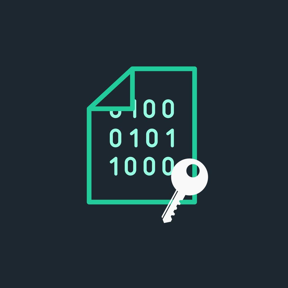 Encrypted Binary File with Key Computer Cyber Cryptography Icon Vector Illustration