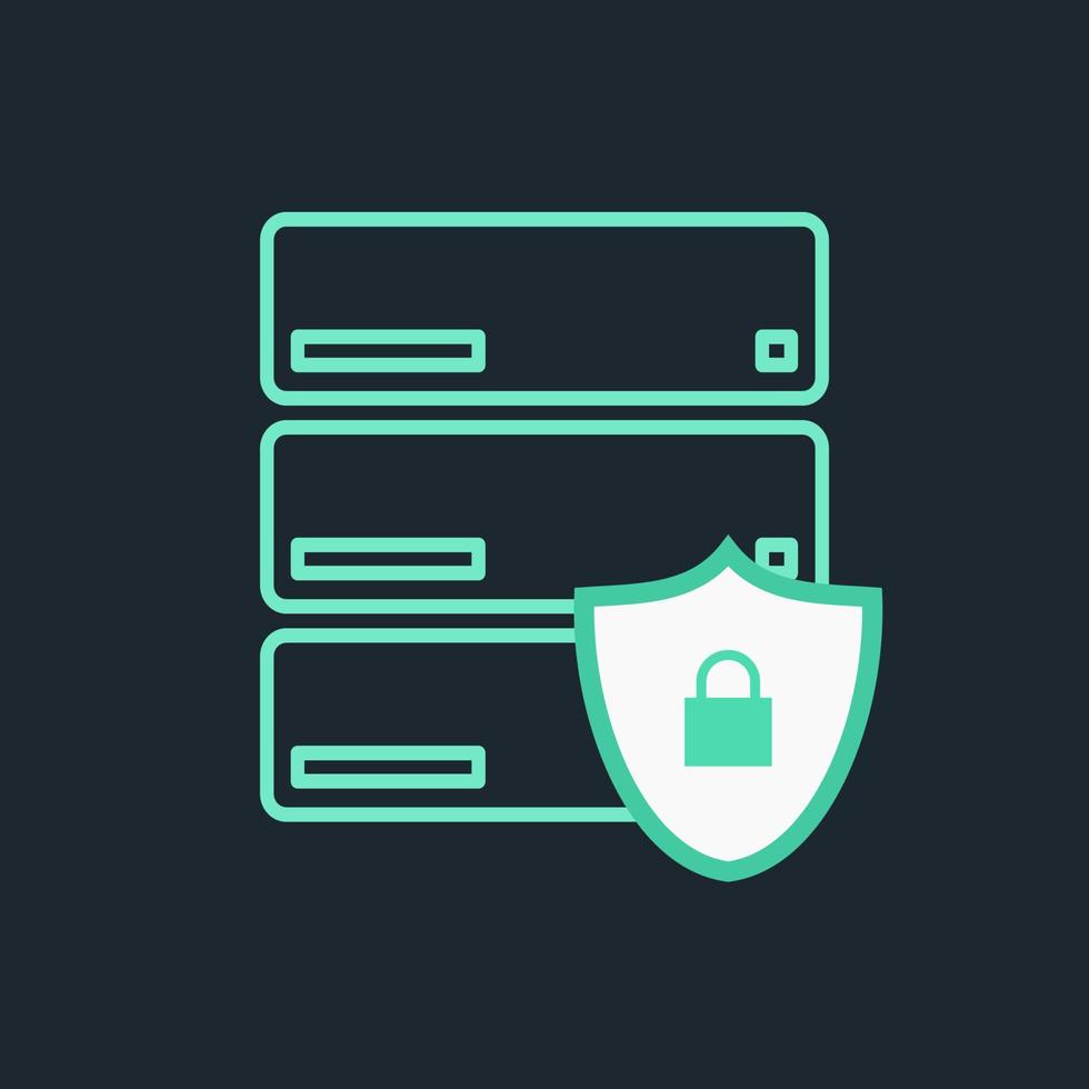 Secured Database Server Icon with Shield and Padlock Vector Illustration