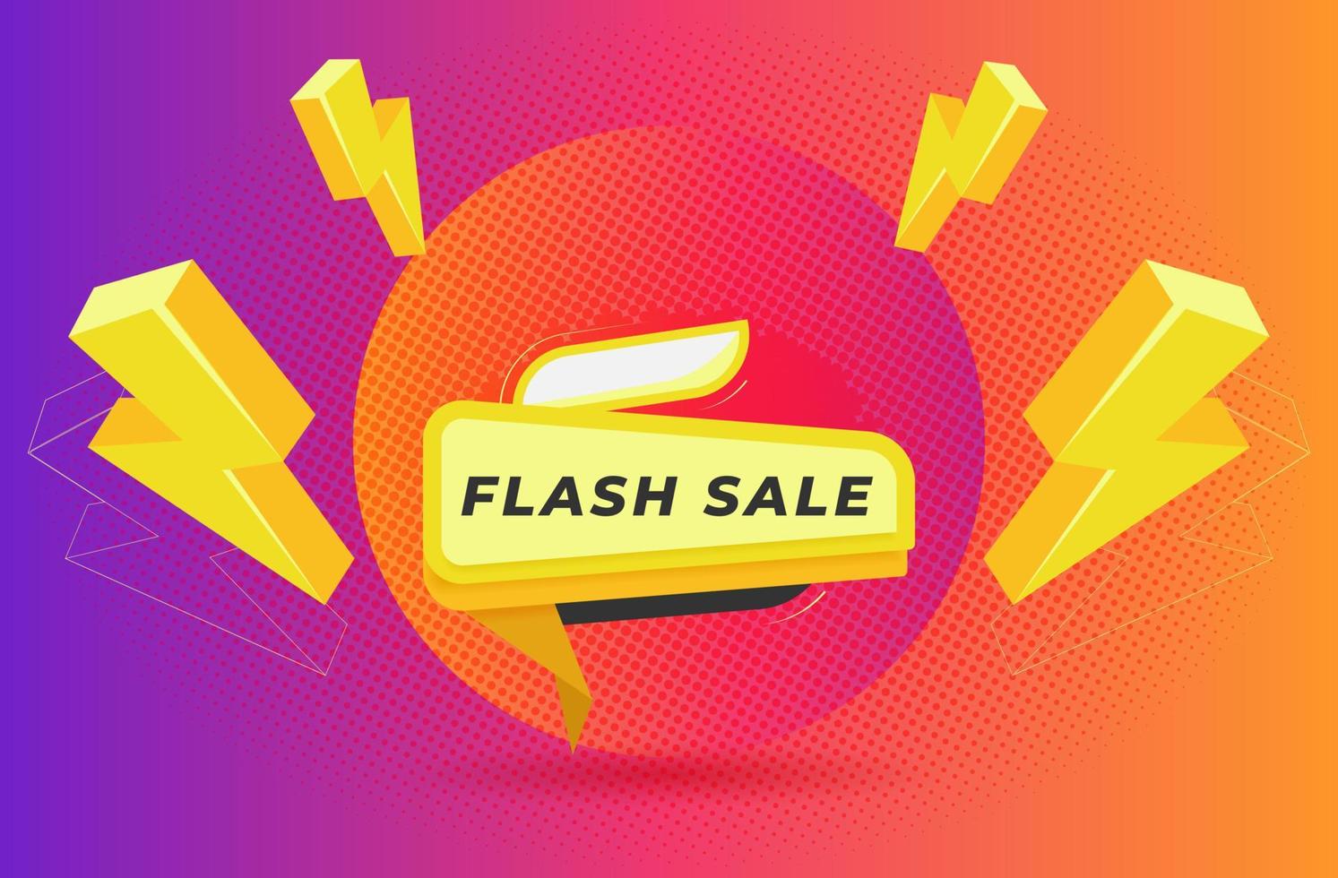cartel o pancarta de compras de venta flash con icono de flash y texto y fondo degradado. diseño de plantilla de banner de ventas flash para redes sociales y ofrezco venta flash vector