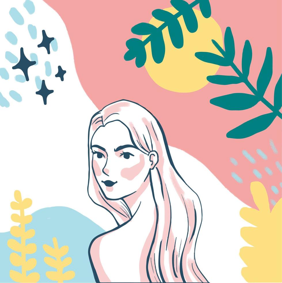 Pastel color content for instagram illustration of Woman with long hair ...